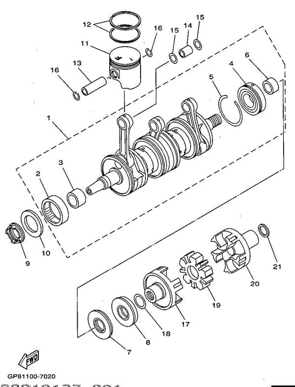 1200GP 97 OEM (CRANKSHAFT.-PISTON) RUBBER SHAFT COUPLING Used [Y4424-35] For Discount